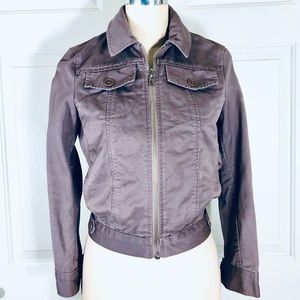 Marc Jacobs Cropped Zip Slip Pockets Elastic Bomber Like Jacket Taupe Sz S Flaw